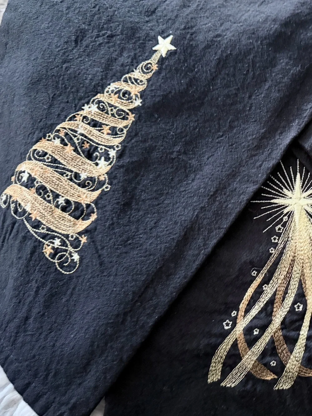 3 extra large linen tea towels with holiday embroidery